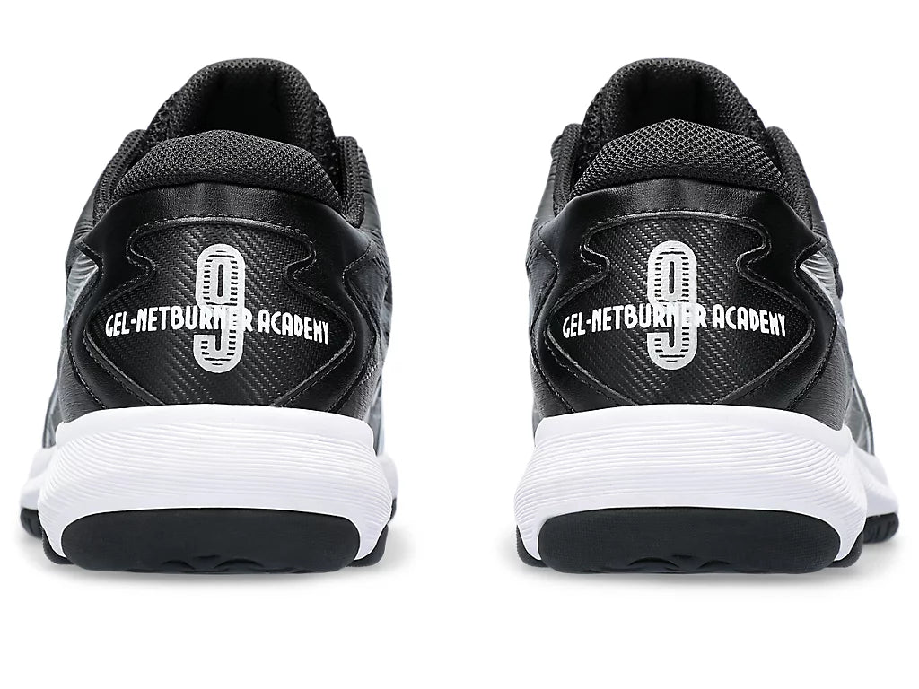 .ASICS WOMEN GEL-NETBURNER ACADEMY 9 NETBALL SHOES - BLACK/WHITE/SILVER - (1072A098-001) - GN4 - R2L17