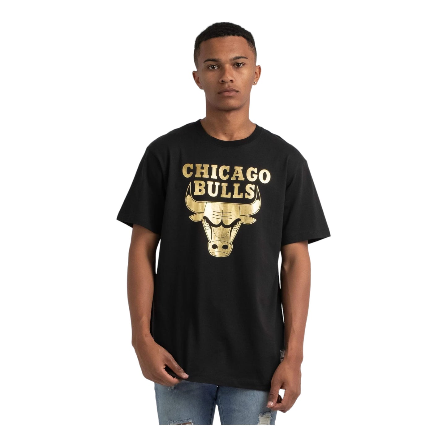 .Mitchell & Ness Mens Chicago Bulls GOLD/BLACK Retro Repeat Tee- (7K2M1FETQ-BUL) - TS19