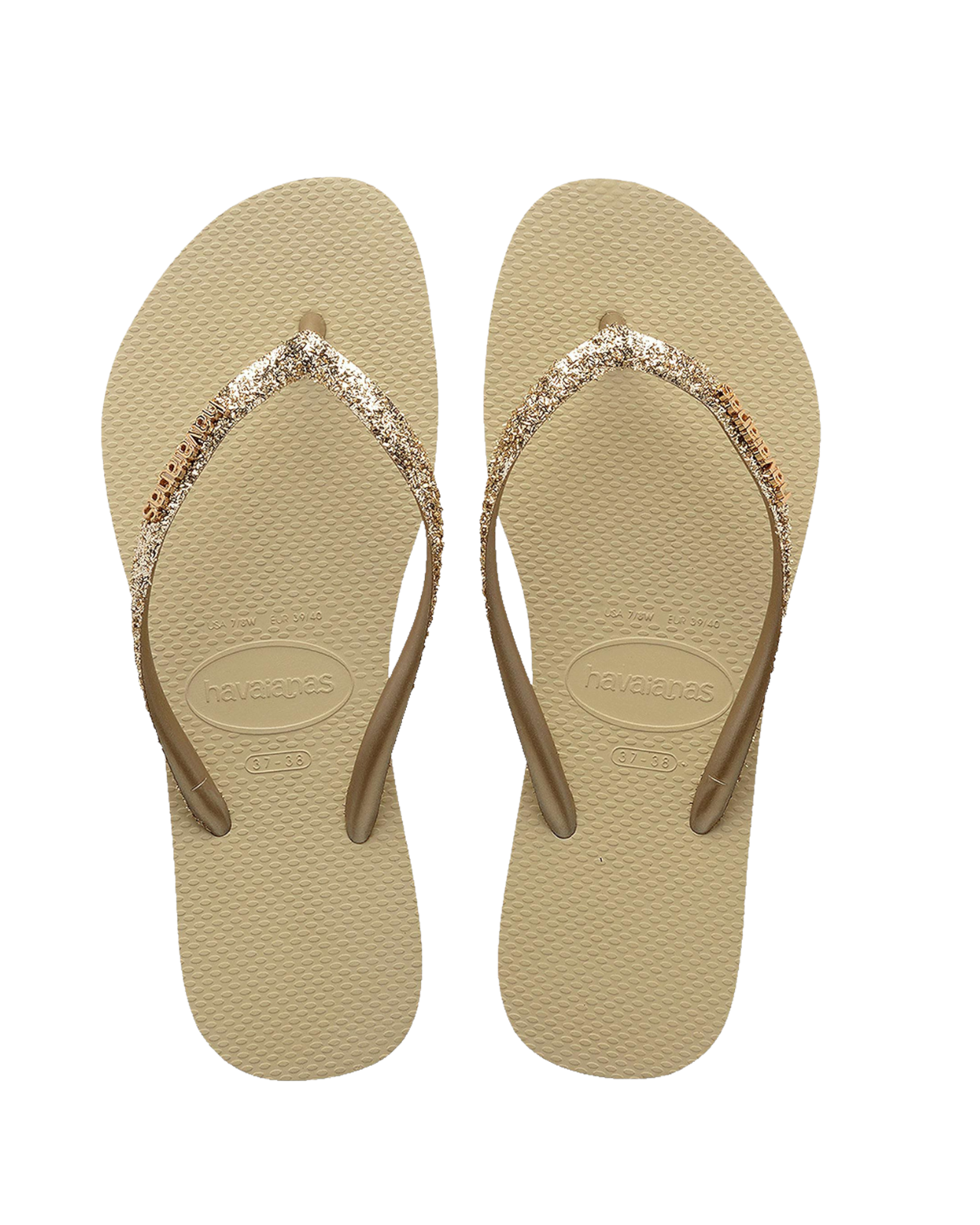 .Havaianas Womens Slim Metal Logo Glitter II Thongs Sand Grey - (0154) - HVGG - F