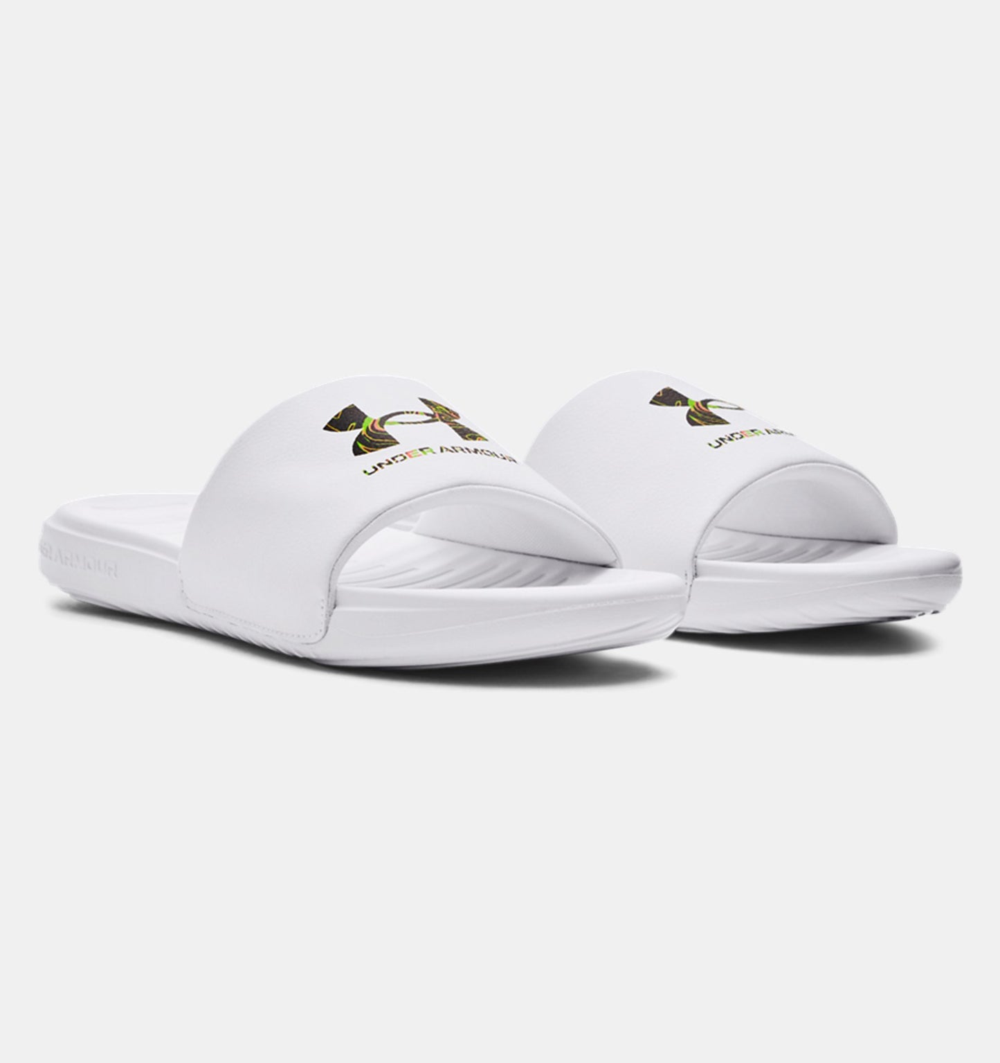 - Under Armour Men's Ansa Graphic Logo Slides White/Black/Coloured Camo - (3024435 106)