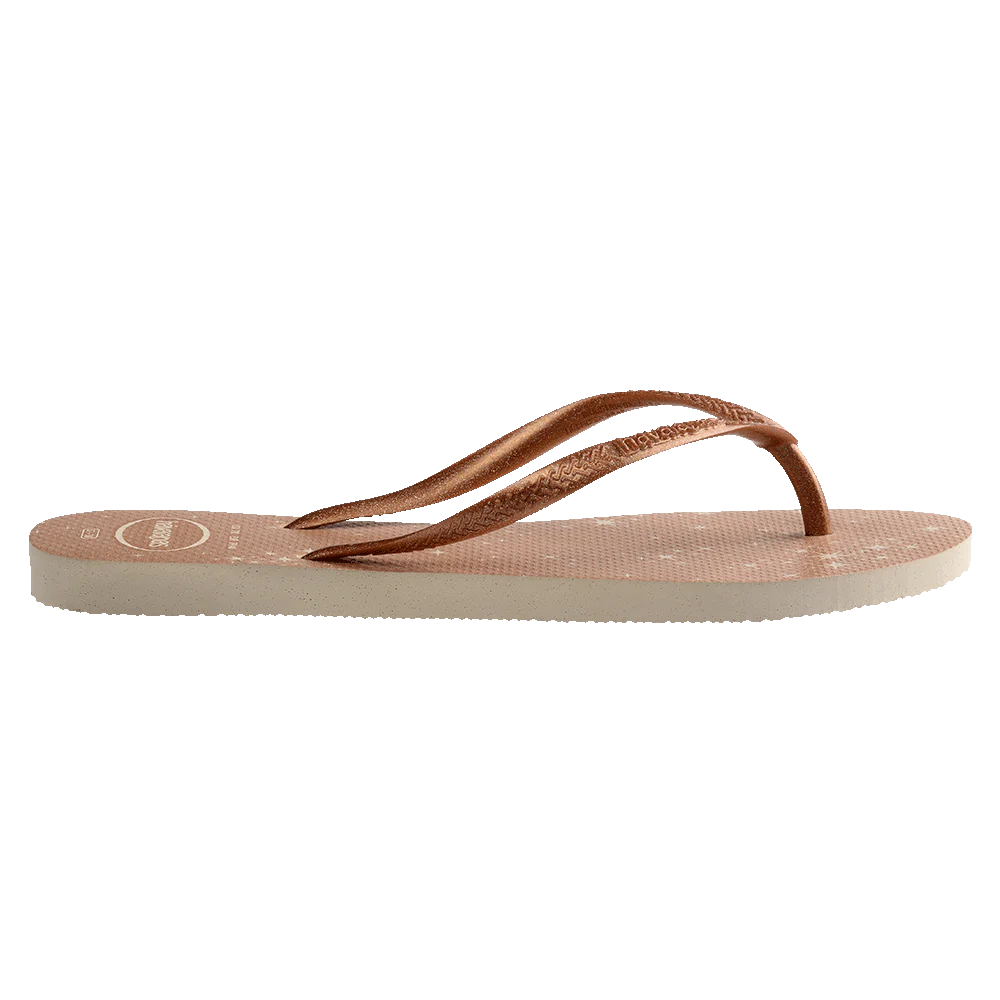 .Havaianas Womens Slim Glitter Gold Stars Gloss Flip Flops Golden - HVSTAR - F