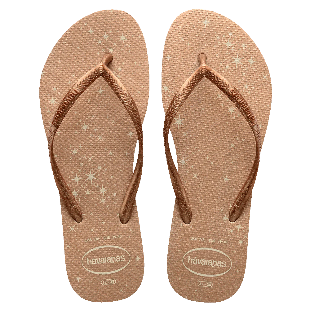 Havaianas Womens Slim Glitter Gold Stars Gloss Flip Flops Golden HVSTAR F