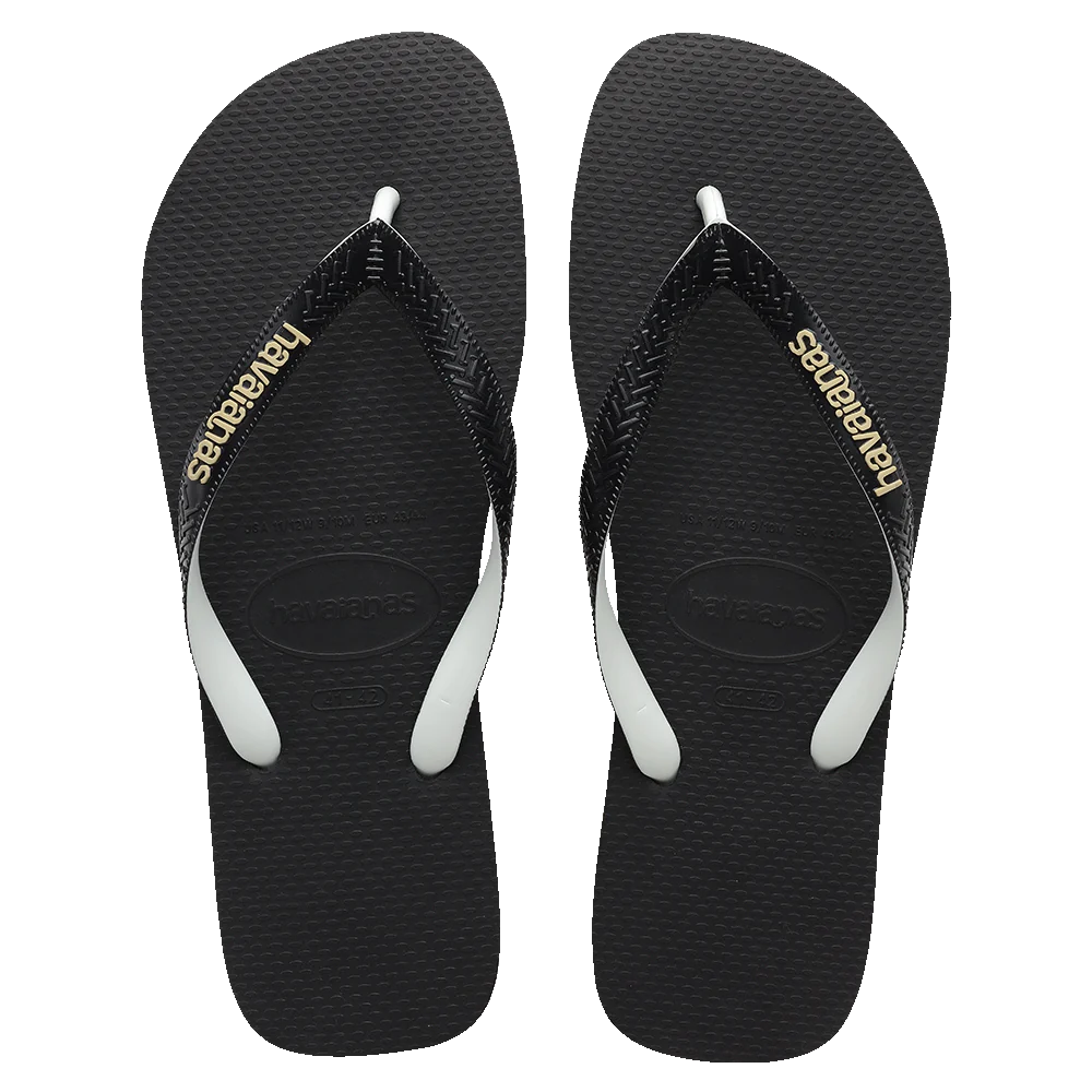 Havaianas Mens Top Rubber Flip Flops Black White Cream CRM F