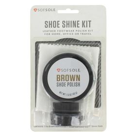 .Sof Sole BROWN Shoe Shine Kit Polish with Sponge Applicator and Shine Cloth 43g - F