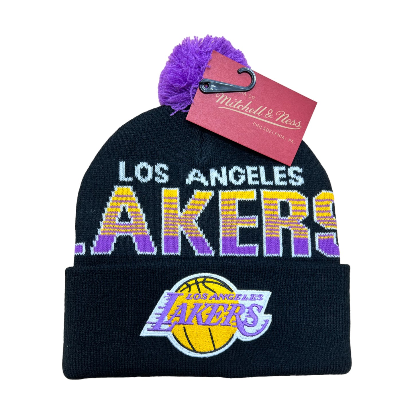 - Mitchell & Ness SCRIPT BURST KNIT LAKERS BEANIE Black - (MNLL23069) - F