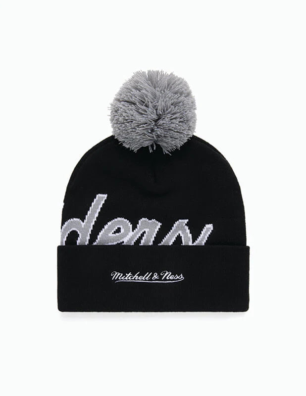 .MITCHELL & NESS RAIDERS TEAM POM BEANIE - BLACK - (MNOR20121) - F