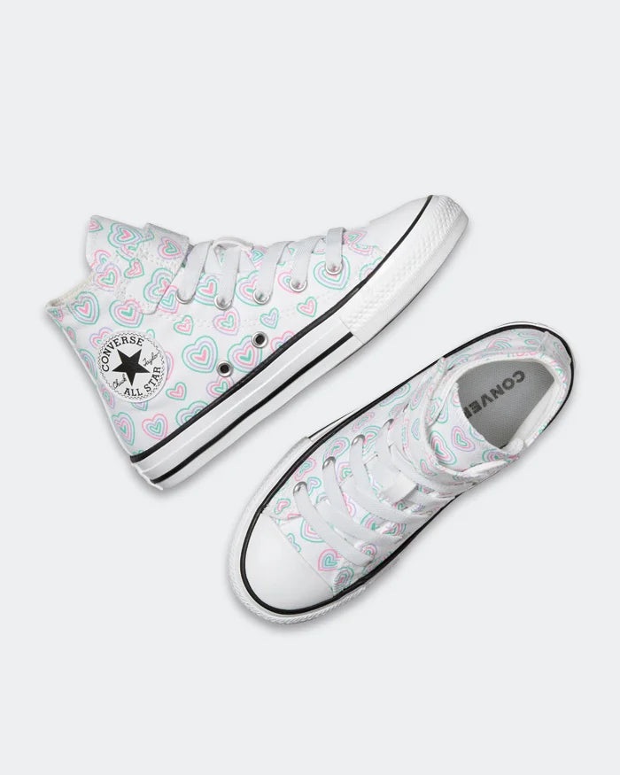 .Converse Chuck Taylor Kids Hearts Easy-ON Hi Cut - WHITE/PINK - (A08377) - HRT - R1L1