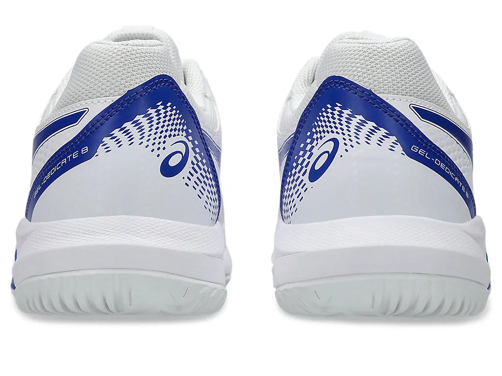 .ASICS GEL-DEDICATE 8 NETBALL SHOES - WHITE/BLUE - (1041A408-106) - HRD - R2L14