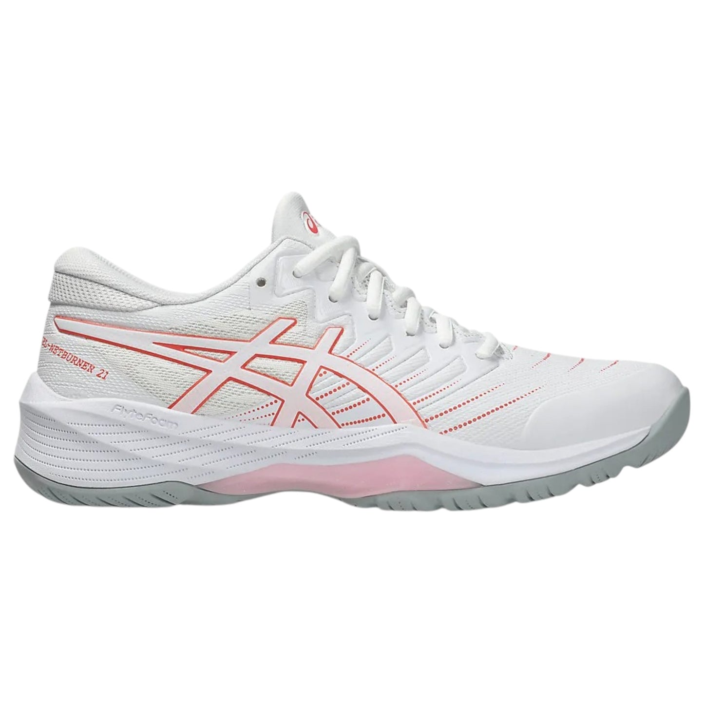 .ASICS WOMEN GEL-NETBURNER 21 (D WIDE) BIO NETBALL SHOES - WHITE/PAPAYA - (1072A113-100) - G21 - R2L12