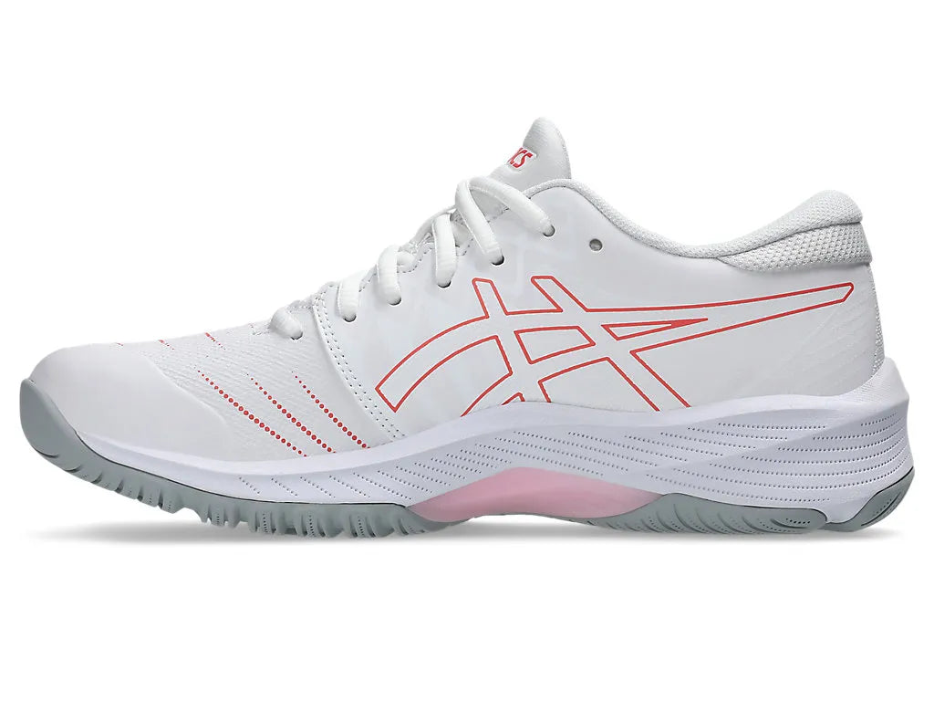 .ASICS WOMEN GEL-NETBURNER 21 (D WIDE) BIO NETBALL SHOES - WHITE/PAPAYA - (1072A113-100) - G21 - R2L12