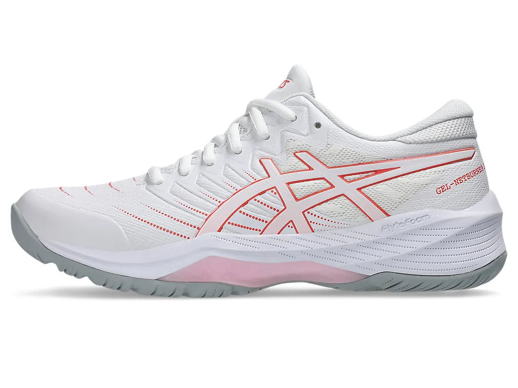.ASICS WOMEN GEL-NETBURNER 21 (D WIDE) BIO NETBALL SHOES - WHITE/PAPAYA - (1072A113-100) - G21 - R2L12