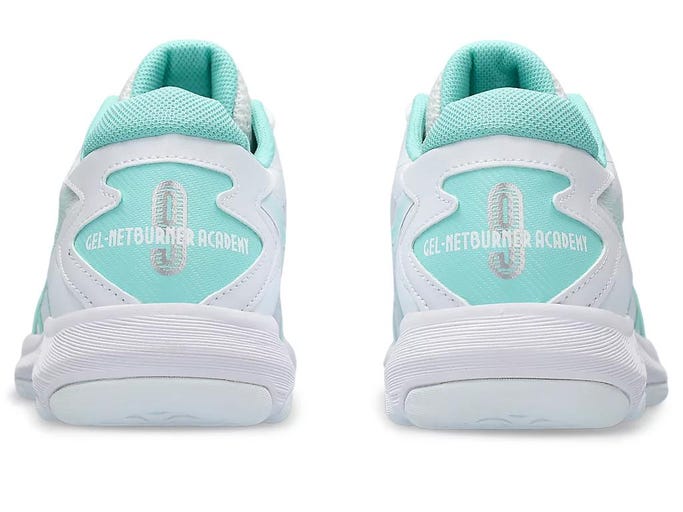 .ASICS WOMEN GEL-NETBURNER ACADEMY 9 NETBALL SHOES - WHITE ILLUMINATE MINT - (1072A098-102) - GN9 - R2L17