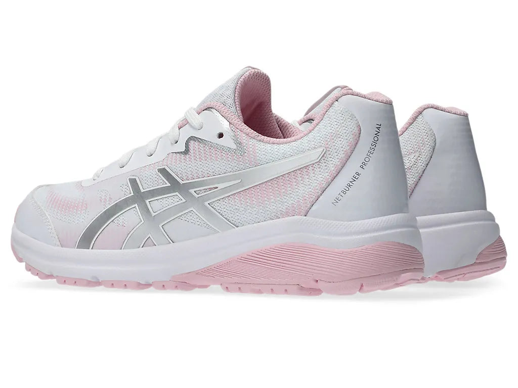 .ASICS WOMEN GEL-NETBURNER PROFESSIONAL 4 GS NETBALL SHOES - WHITE/COTTON CANDY - (1074A041-102) - WC4 - R2L12