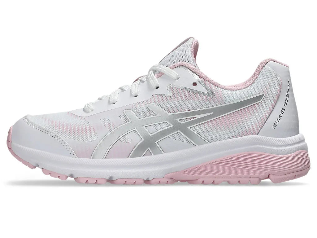 .ASICS WOMEN GEL-NETBURNER PROFESSIONAL 4 GS NETBALL SHOES - WHITE/COTTON CANDY - (1074A041-102) - WC4 - R2L12