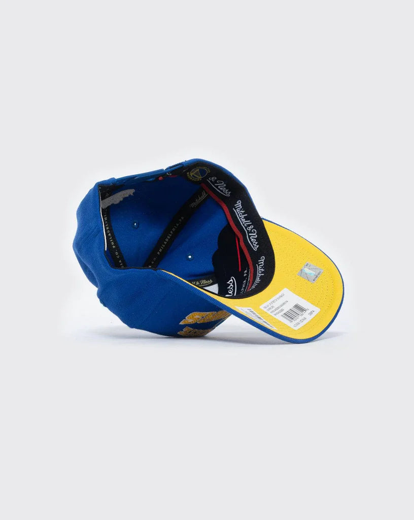 .MITCHELL AND NESS WARRIORS LAY UP CLASSIC RED STRETCH SNAPBACK CAP- ROYAL/YELLOW - ( MNGW22353 ) - MNGW1