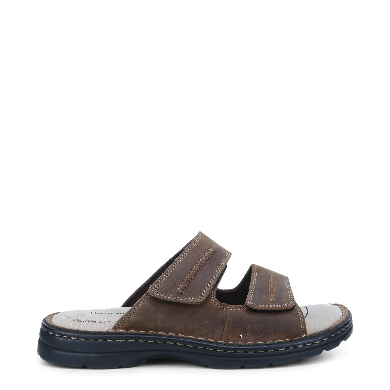 - Hush Puppies Slider 2 strap Brown Leather Slip on Sandal (146479) - C - F