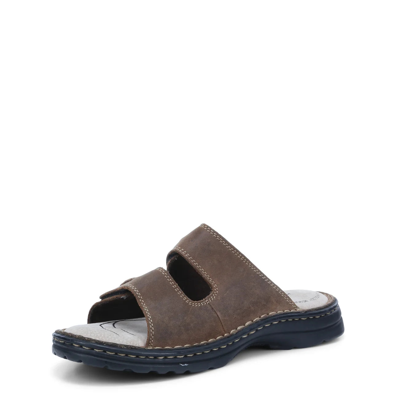 - Hush Puppies Slider 2 strap Brown Leather Slip on Sandal (146479) - C - F