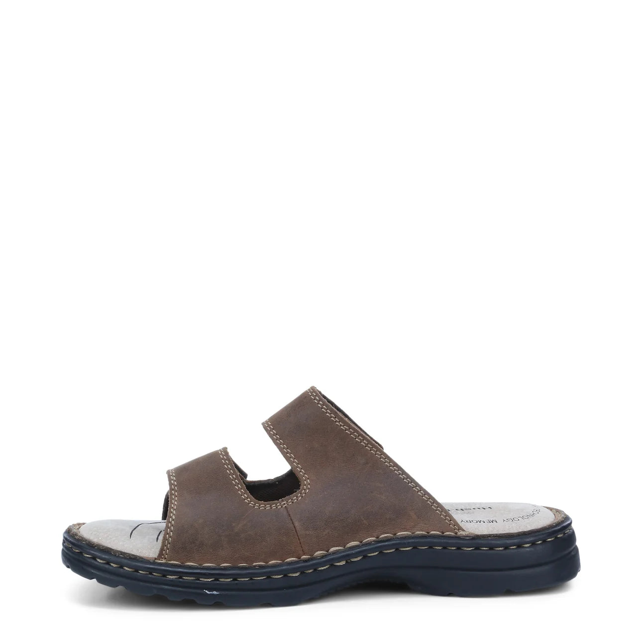 - Hush Puppies Slider 2 strap Brown Leather Slip on Sandal (146479) - C - F