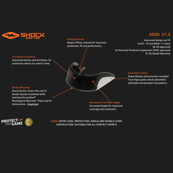 .Shock Doctor Mouth Guard V 1.5 Black (Adult) - (SD4000-BK-AD) - F