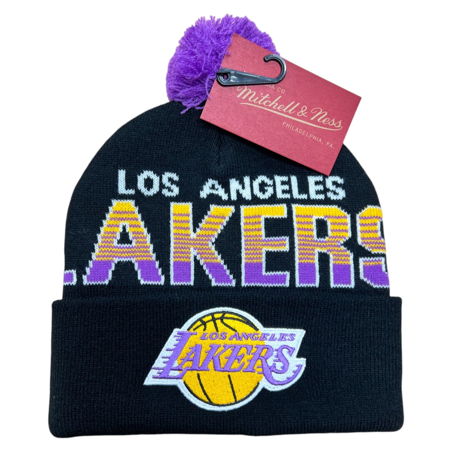 .Mitchell & Ness SCRIPT BURST KNIT LAKERS BEANIE Black - (MNLL23069)