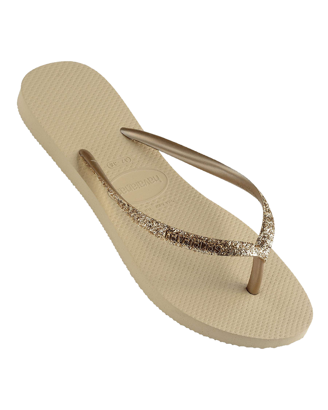 .Havaianas Womens Slim Metal Logo Glitter II Thongs Sand Grey - (0154) - HVGG - F