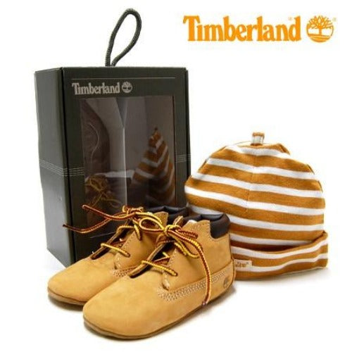 .Timberland Infant Baby Crib Booties with Hat Set - (TB09589R) - Wheat - R1L9