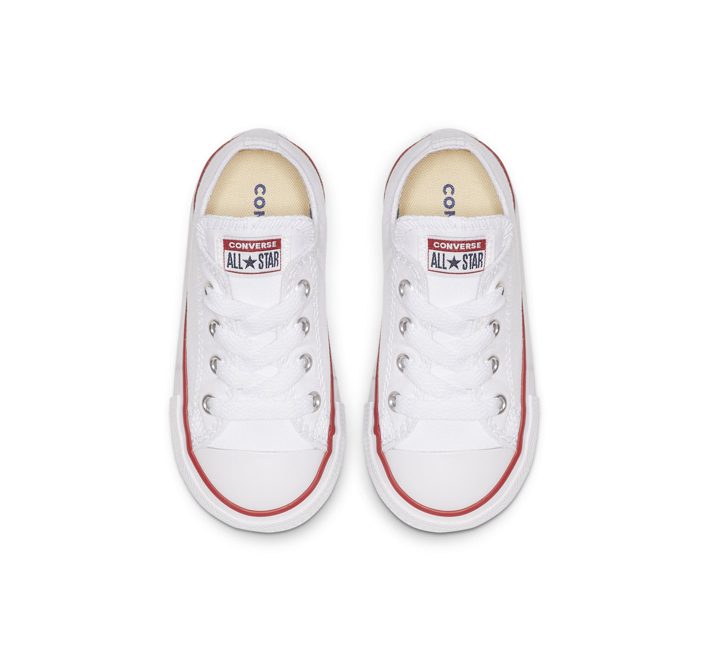 .Converse Chucks Toddler Lo Cut Wht/Red Canvas - (7J256) - WHT LO - R1L1