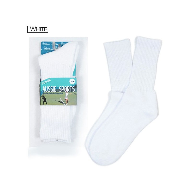Aussie Socks Sports Power 3-8 / 10-13 White - AS4 - F