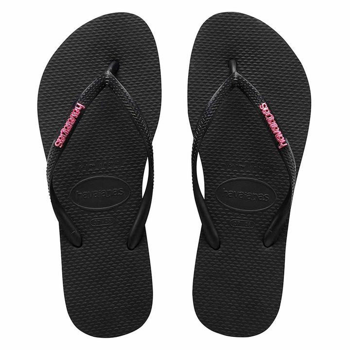 .Havaianas Womens Slim Logo Metallic Black/Pink - (SLIMLOGOMETALLIC) - HV18 - F