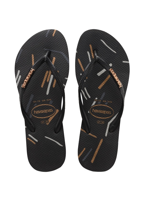 Havaianas Womens Fine Lines Rose Gold SLIM LOGO METALLIC PRINT