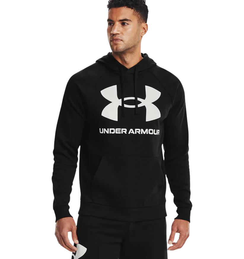 - Under Armour MENS CLUB FLEECE HOODY Black with White Logo- (1357093 001) - HD10 - 9