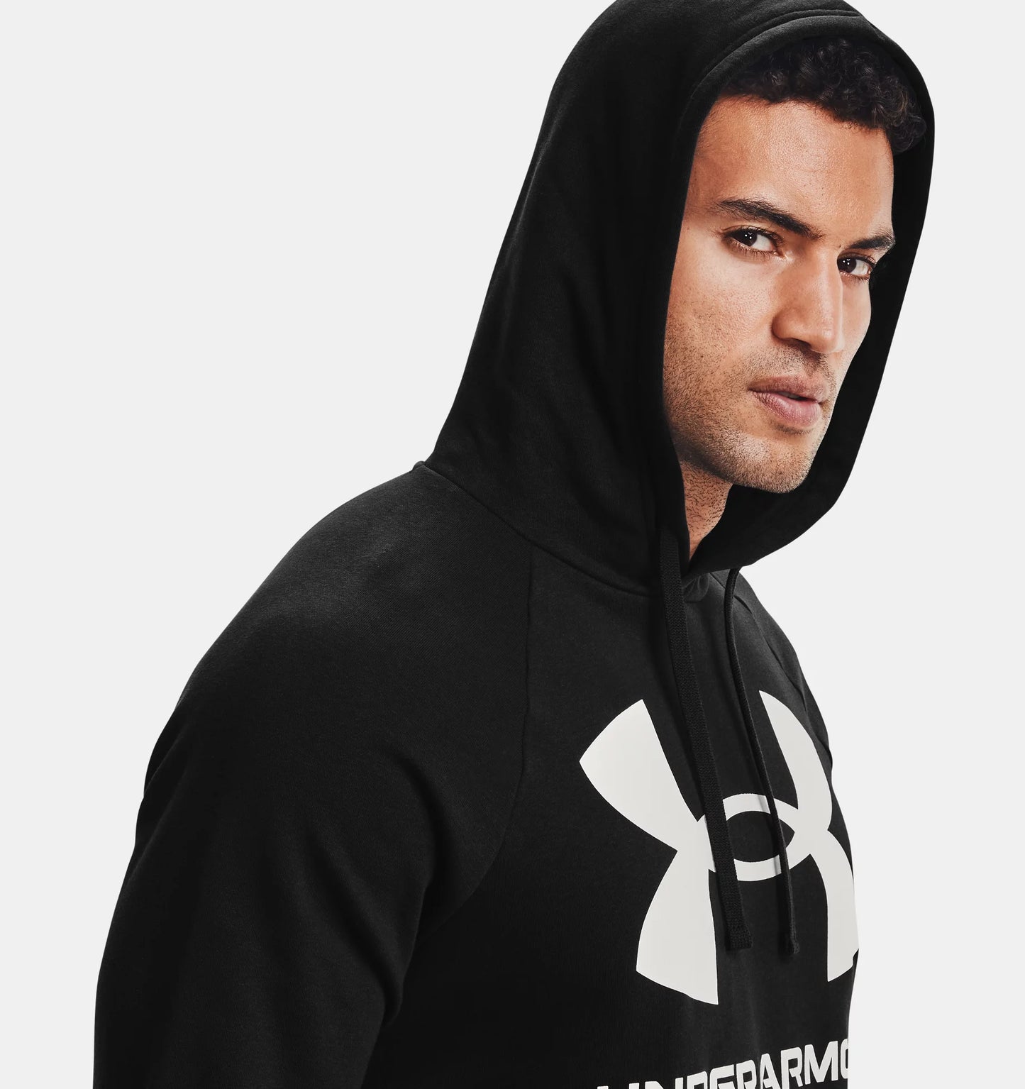 - Under Armour MENS CLUB FLEECE HOODY Black with White Logo- (1357093 001) - HD10 - 9