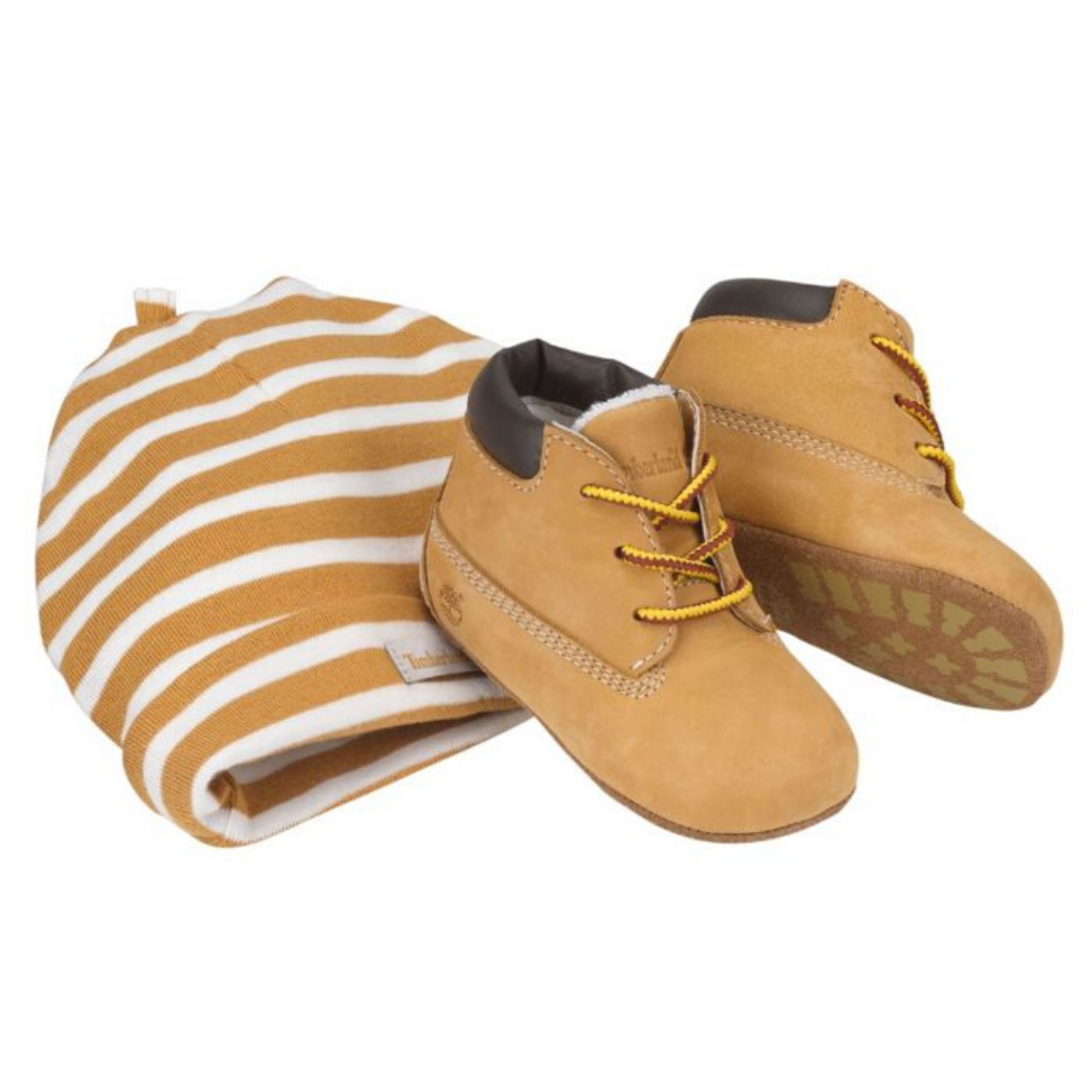.Timberland Infant Baby Crib Booties with Hat Set - (TB09589R) - Wheat - R1L9