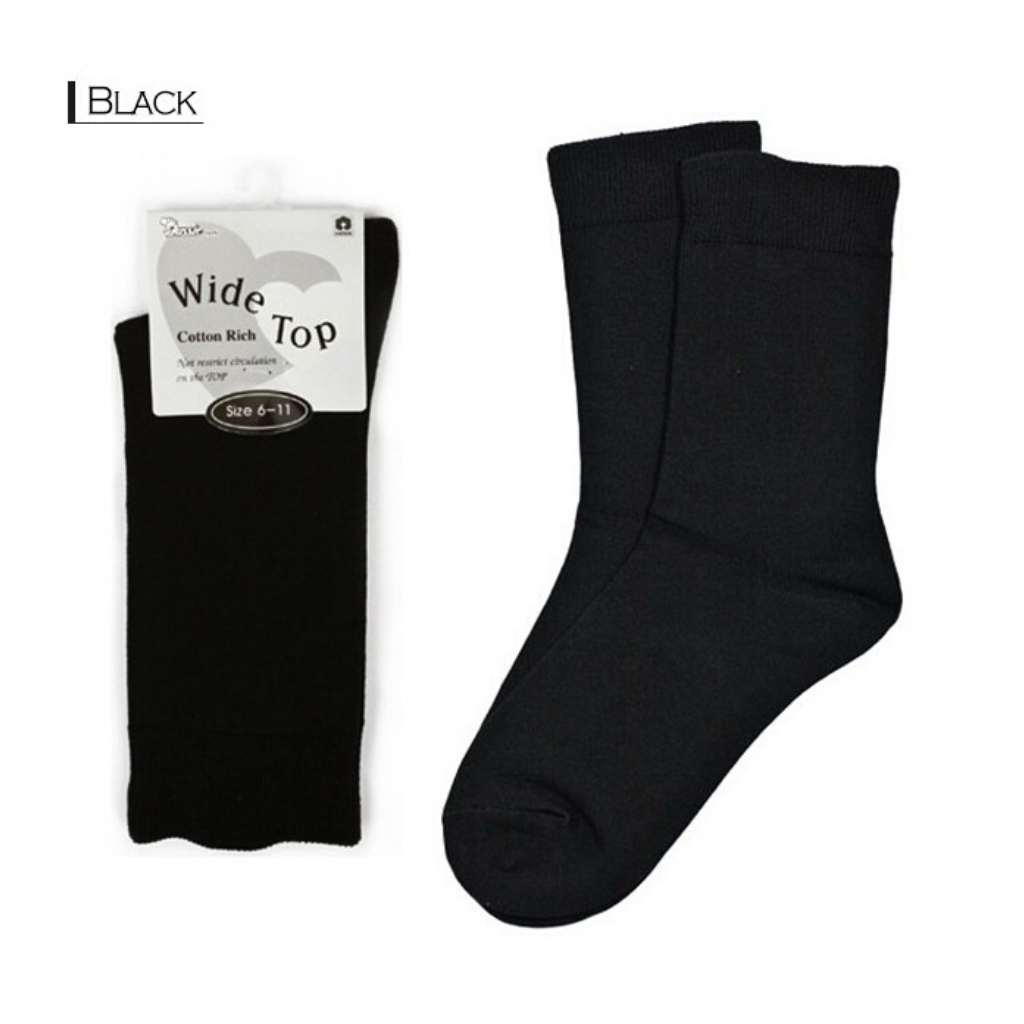 .Cotton Rich Wide Top Socks Single Pair 6-11 / 11-14 - Black