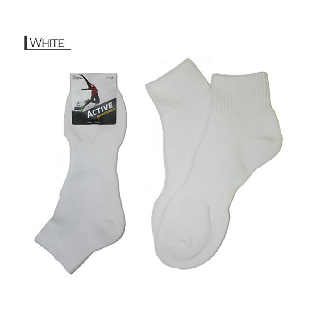 .Sports Active Socks Single Pair 3-9 / 6-11 - White