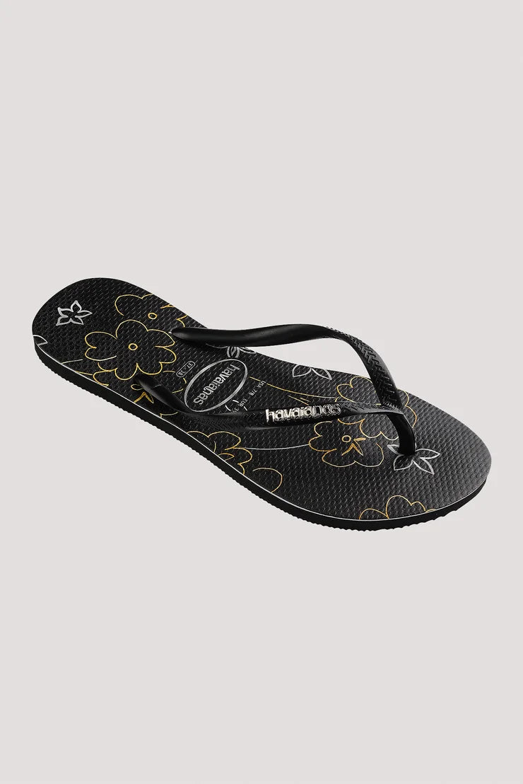 .Havaianas Womens Slim Logo Metallic Flower Print Jandal - HVMF - F