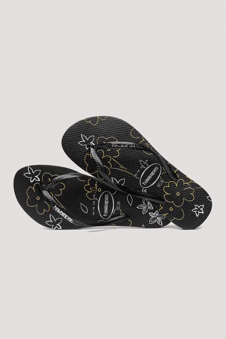 .Havaianas Womens Slim Logo Metallic Flower Print Jandal - HVMF - F
