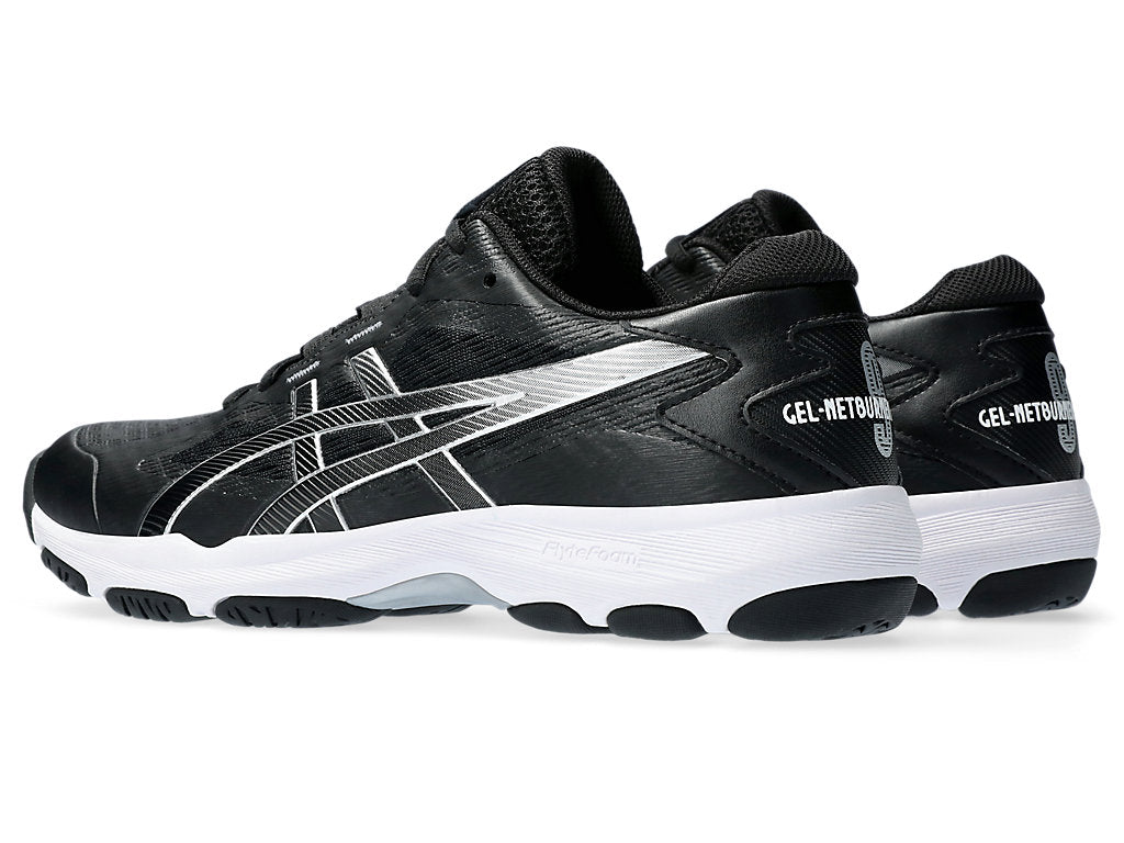 .ASICS WOMEN GEL-NETBURNER ACADEMY 9 NETBALL SHOES - BLACK/WHITE/SILVER - (1072A098-001) - GN4 - R2L17