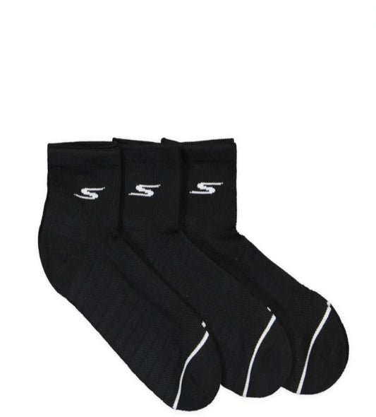 - 3pk Half Terry Premium Performance Quarter Socks - Black - (119050-101) - F