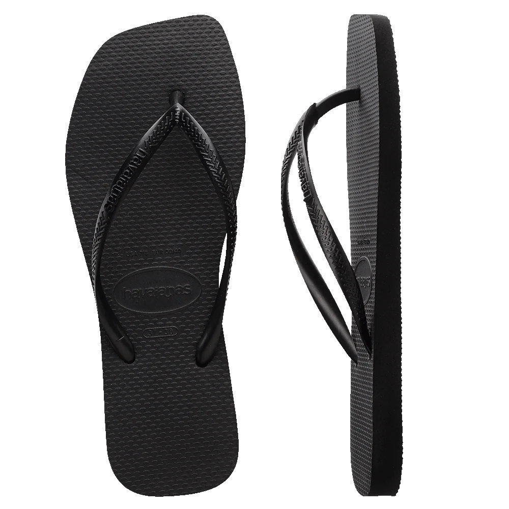 .Havaianas Womens SQUARE Slim Solid BLACK - (SLIM) - F