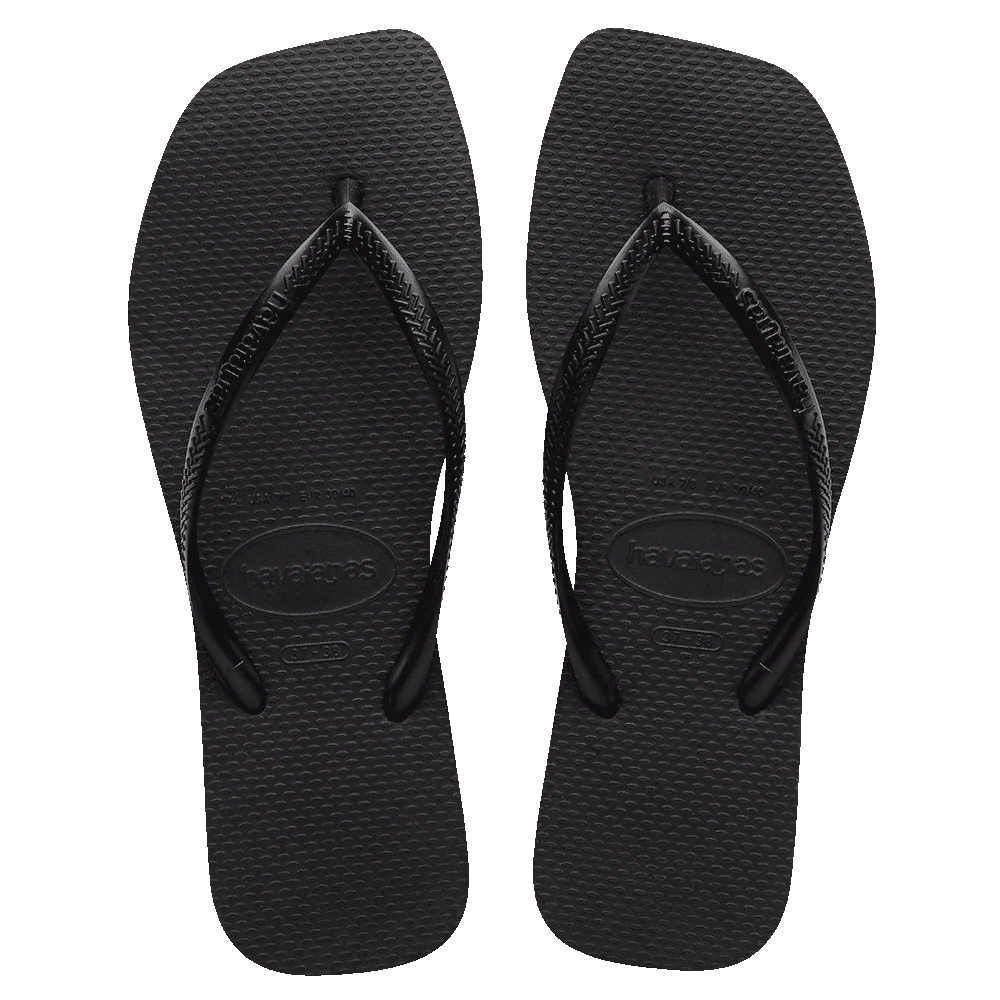 .Havaianas Womens SQUARE Slim Solid BLACK - (SLIM) - F