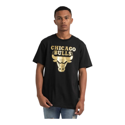 - Mitchell & Ness Mens Chicago Bulls GOLD/BLACK Retro Repeat Tee- (7K2M1FETQ-BUL) - TS19