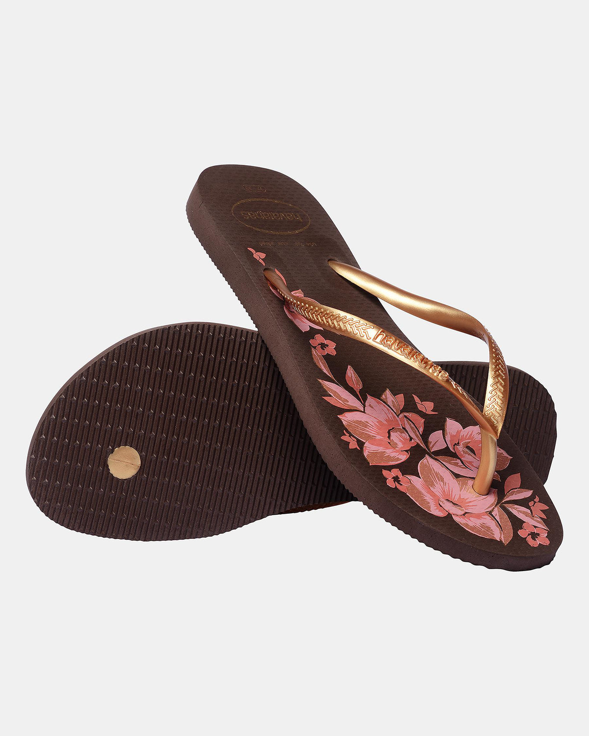 .HAVAIANAS Womens Organic SLIM - Dark Brown/Pink Flowers - (0727) - HVBF - F