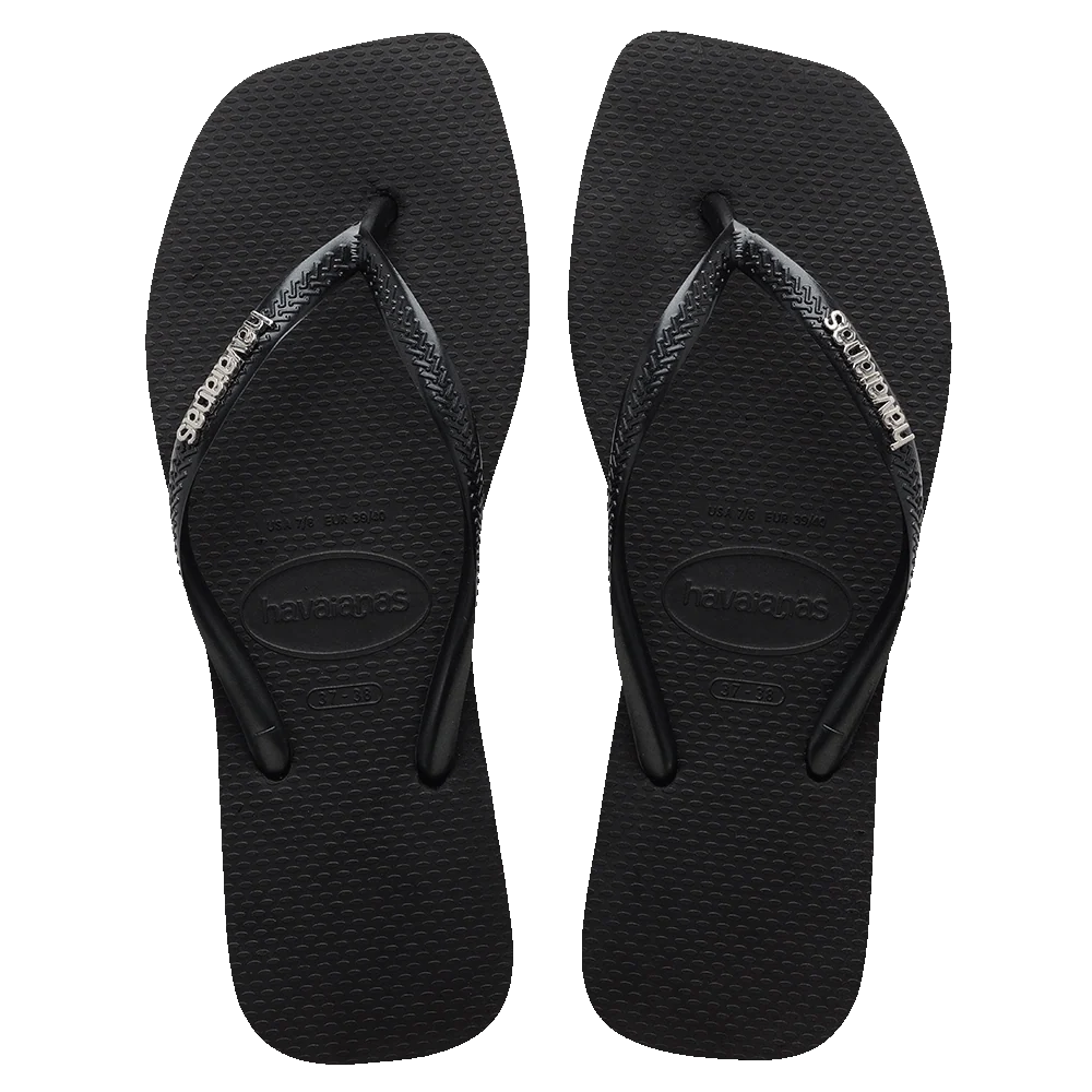 .Havaianas Womens SQUARE Slim BLACK Metallic Logo - F