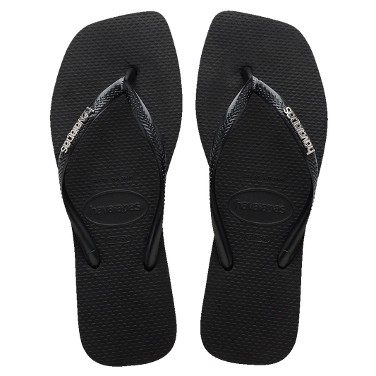 .Havaianas Womens SQUARE Slim BLACK Metallic Logo - F