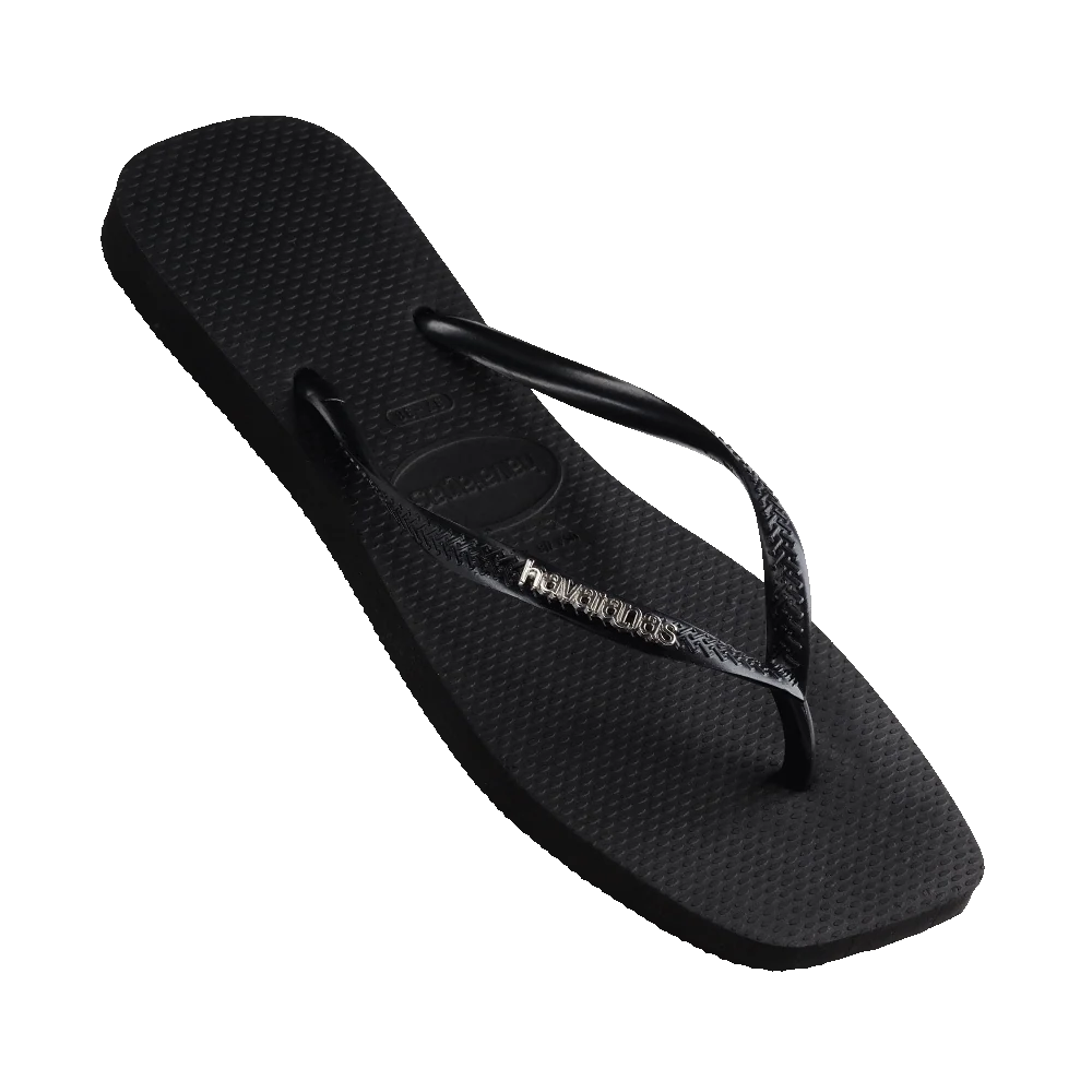 .Havaianas Womens SQUARE Slim BLACK Metallic Logo - F
