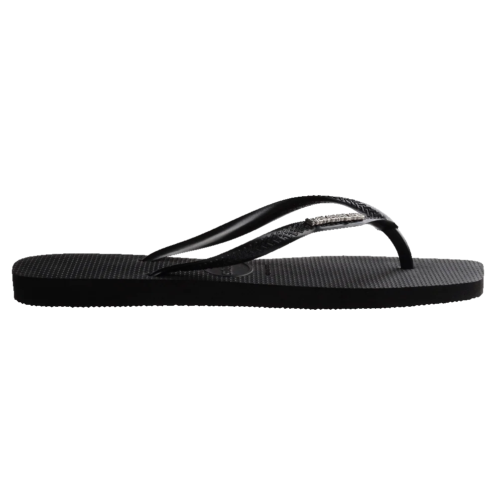 .Havaianas Womens SQUARE Slim BLACK Metallic Logo - F