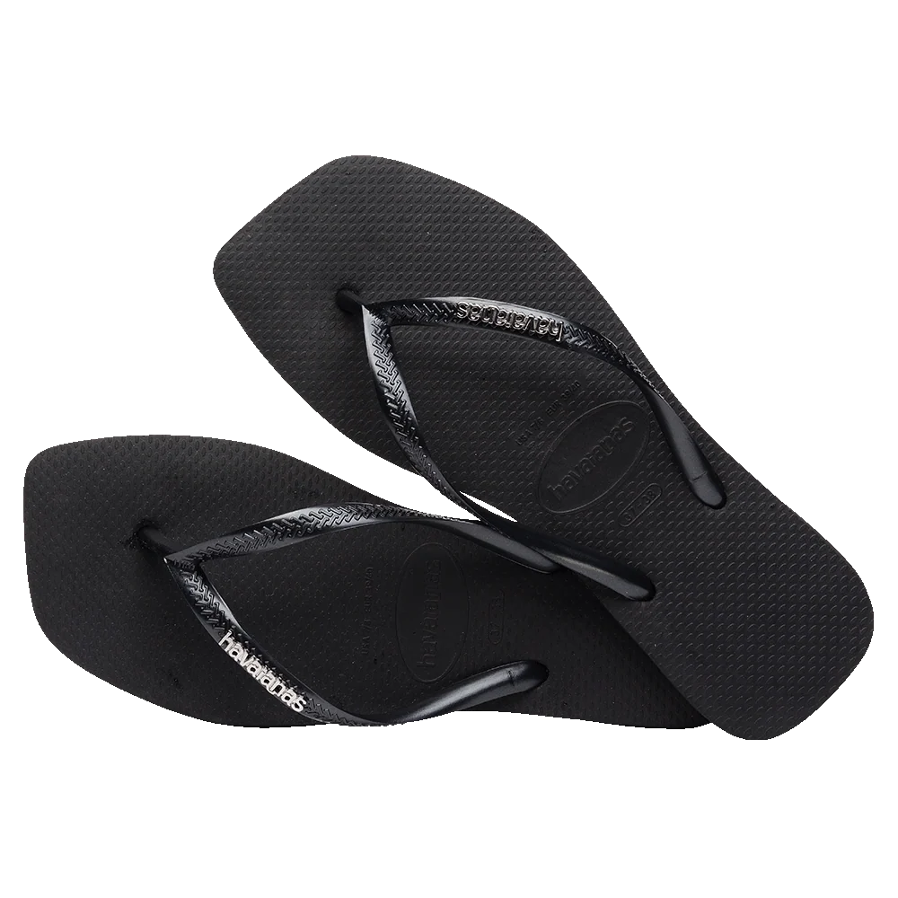 .Havaianas Womens SQUARE Slim BLACK Metallic Logo - F