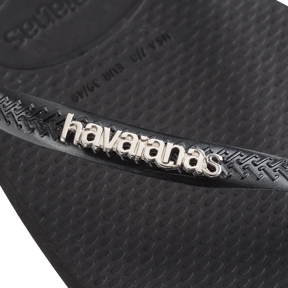 .Havaianas Womens SQUARE Slim BLACK Metallic Logo - F