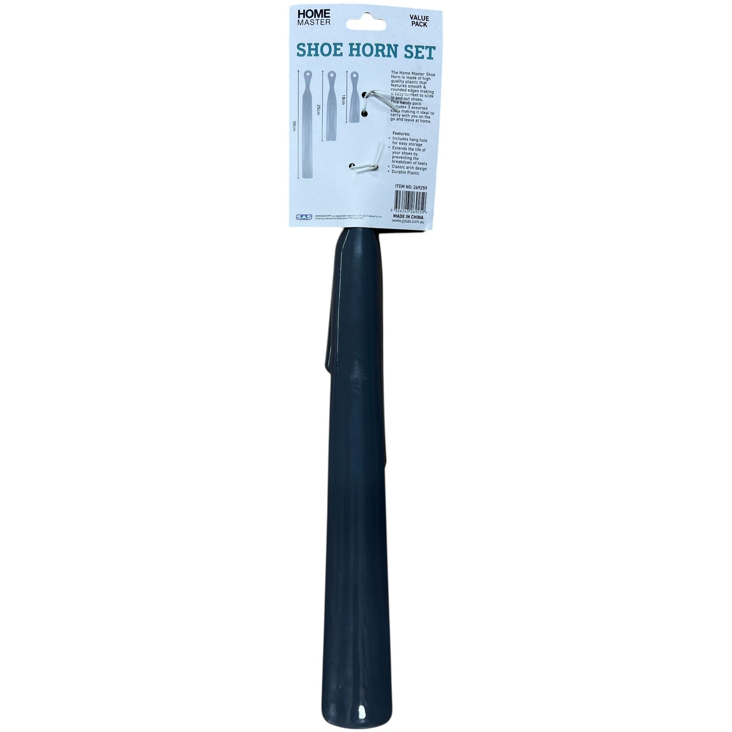.3 Pack Grey Plastic Shoe Horn Set with hanging handle (3 Sizes)